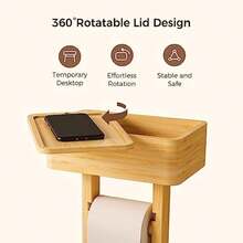 Wealone - Soporte de papel higiénico 4 en 1 con caja de almacenamiento rollo de papel higiénico giratorio de 360° organizador de toallitas para inodoro computadora para decoración de baño - Natural - Ver 3