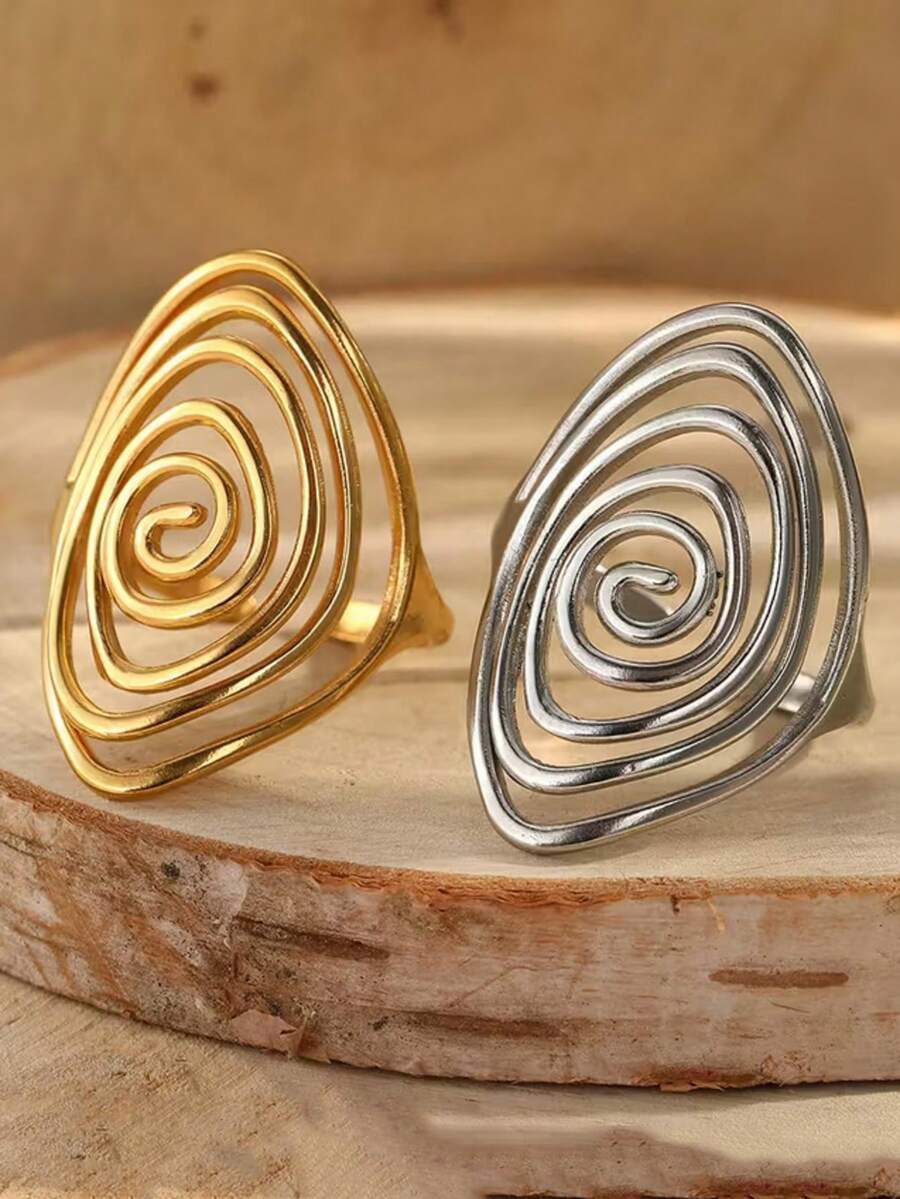 Nhẫn hở bằng thép không gỉ thiết kế xoáy rỗng, chất liệu cao cấp, kiểu dáng nghệ thuật cá nhân hóa, thích hợp đeo hàng ngày. - Vòng xoắn ốc - Xem 1