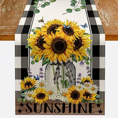 1件向日葵桌布，水牛花卉桌布，厨房餐桌装饰，适用于春季、夏季、秋季、农舍风格家居派对室内外装饰