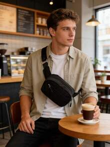 男士黑色雏菊胸包休闲尼龙斜挎包，适合日常旅行和音乐节 - 彩色 - 查看 11