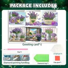 6pcs/Set DIY Diamond Painting Kit, Unique Lavender Pattern Design, Diamond Art Mosaic Postcard, Suitable For Birthday, Holiday, Mother's Day, Great Gift For Family, Friends And Lovers - Floral Pattern - View 4
