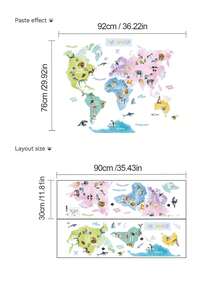 1pc/2pcs Large Size PVC Removable Wall Sticker, Cartoon Animal Map Decal For Kids Room Classroom, Interesting Early Education Knowledge, Cute Bear Driving With Deer, Fantasy Wallpaper, Suitable For Bedroom, Living Room, Study, Dining Room, Bathroom, Home Wall Decor - Multicolor - View 6