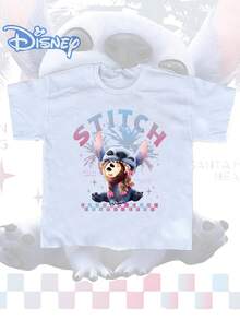 This Disney *Lilo & Stitch* Men's Summer T-Shirt Features Playful Cartoon Graphics, A Vintage-Style Distressed Finish, And A Seamless, One-Piece Cut. Crafted From Pure Cotton Fabric, It Offers An Exceptionally Comfortable Feel And Excellent Breathability. The Design Cleverly Blends Outdoor And Streetwear Aesthetics, Complete With A Classic Crew Neck. As A High-Quality Piece From A Stylish Brand, It Makes An Ideal Gift For Friends And Family-Sure To Bring The Recipient A Delightful Surprise And Joy. - 白色 - 查看 1