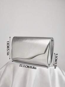 REMANLAND Luxury Elegant Solid Color New Women's Clutch Bag, Charming Fashion Flap Party Evening Bag, Perfect Wallet Design, Built-In Hidden Card Slot Compartment, Detachable Metal Chain Shoulder Strap, Suitable For Party, Evening, Gathering, Wedding And Other Occasions. - Silver - View 4