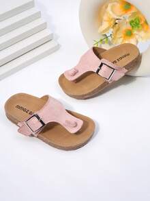 Dép xăng đan đế gỗ chống trơn trượt cho bé gái mùa hè, dép xỏ ngón hở mũi đi biển cho bé gái, dép đế thấp cho bé gái. - Hồng - Xem 2