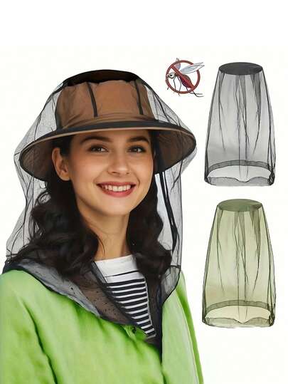 Màn chống muỗi cỡ lớn kèm khẩu trang - Màn chống côn trùng chắc chắn, mắt lưới mịn bảo vệ khỏi côn trùng, có thể đội kèm mũ/đầu, thích hợp cho câu cá, săn bắn - Ngăn ngừa virus West Nile và virus Zika - Màu xanh lá cây (Vải bền)