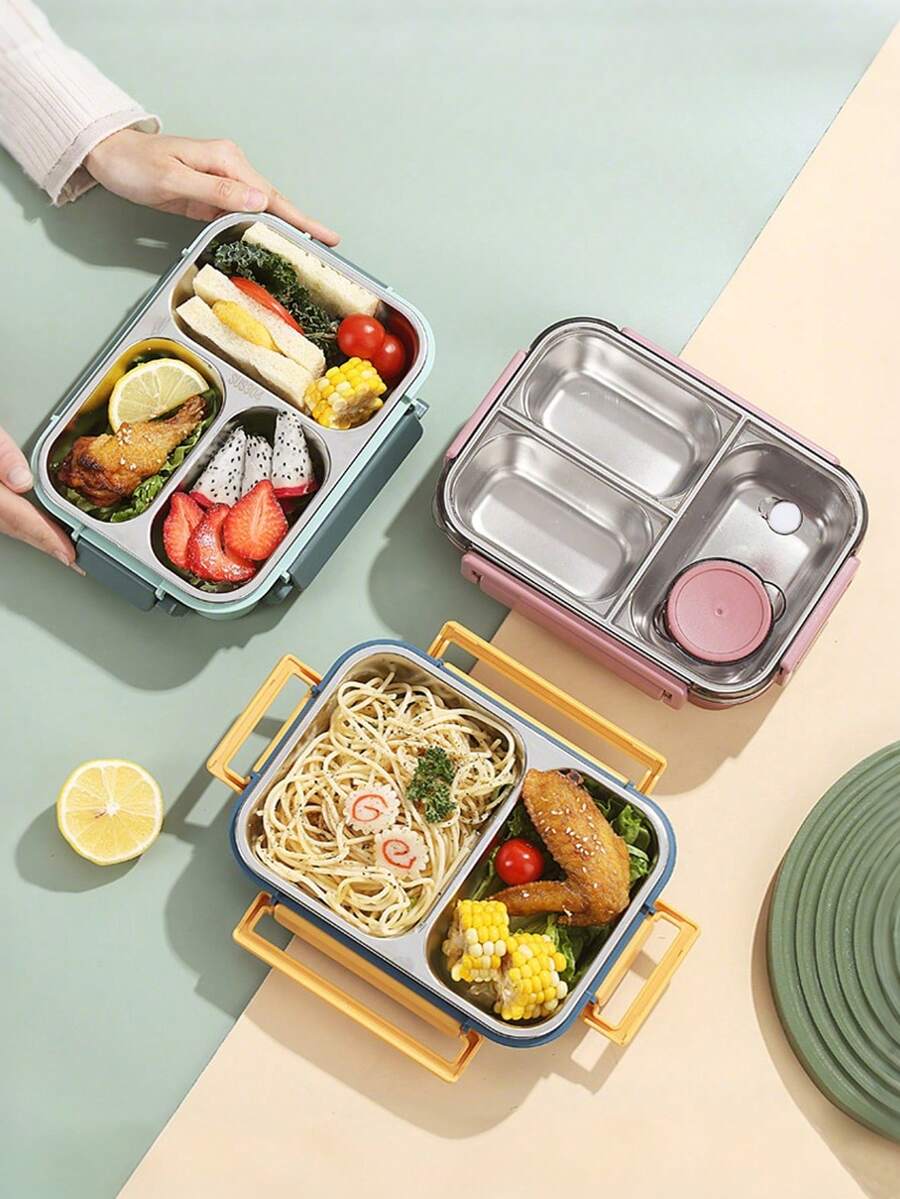 niceforyou 3-Compartment Stainless Steel Bento Box With Mini Sauce Container, Leak-Proof Portable Divided Lunch Box With Utensils, Microwave- Food Storage Container, Suitable For Office, School, Picnic - Multicolor - View 1