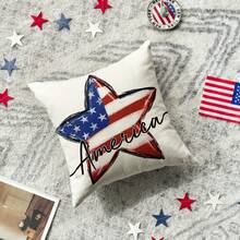 1 Pc American Patriotic Star Red White Blue Flag Pattern Pillow Case 18"X18" Independence Day Decor Square Throw Pillow Cover 100% Polyester One Side Printing Pillowcase With Envelope Closure Gifts For Family Friends For Home Living Room Bedroom Dining Room Bed Porch Patio Decor (Do Not Include Insert) - Ngôi sao yêu nước - Xem 1