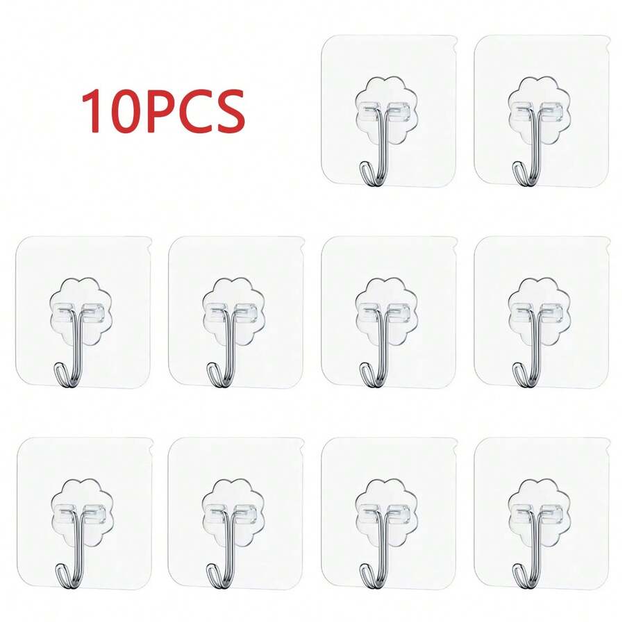 8kg(Max) Heavy Duty Self-Adhesive Wall Hooks, 10pcs Set, Suitable For Kitchen, Bathroom To Hang Kitchenware, Towels, Keys, Cups, Etc. - Multicolor - View 1