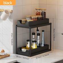 2-Tier Pullout Under Sink Organizer, Movable Bathroom Storage Rack, Drawer-Style Storage Shelf, Multi-Function Household Storage Rack, Space-Saving, Home Storage Rack - Black - View 13