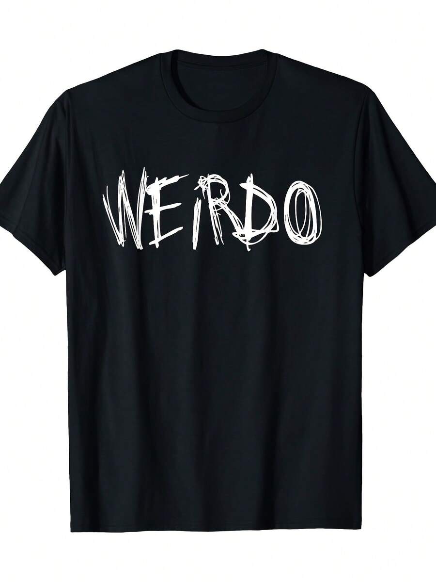 Camiseta Gráfica Divertida para Hombre - Estampado de Texto Blanco Desgastado sobre Negro, Cuello Redondo Casual, Manga Corta, Estilo Gótico y Atrevido para Atuendos Informales, Fiestas y Comodidad en Todas las Temporadas (Lavable a Máquina) - Moda Alternativa Peculiar para Hombres con Corte Holgado y Estampado Digital, Perfecta para Usar en Capas o Solo, Tallas para Adultos Disponibles - Blanco - Ver 1