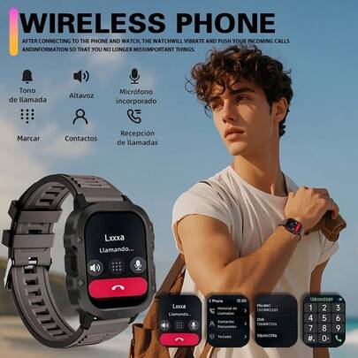 2.0英寸高清触控多功能智能手表，轻巧设计，时尚外观，支持无线通话/接听、信息通知、多种运动模式、相机控制、DIY表盘、秒表、闹钟、日历、音乐播放器、手电筒，男女皆宜，生日或节日礼物之选