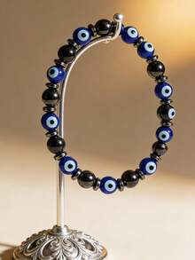 YAUKIA 天然石招财手链，黑玛瑙和邪眼编织手链，招财、丰盛、繁荣，男女皆宜，弹力首饰，理想礼物。 - 彩色 - 查看 5