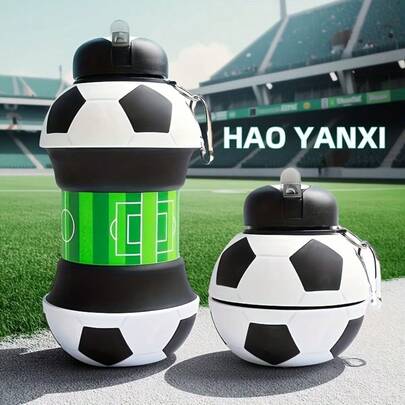 1个创意足球折叠水杯 - 550毫升/18.6盎司，便携式运动水壶，大容量可折叠水壶，适合旅行、健身、观看比赛、户外运动