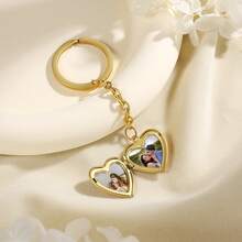 1 pieza Llavero personalizado con foto, regalo del Día del Padre, llavero con foto en forma de corazón, llavero con foto grabada por láser en acero inoxidable, joyería de acero inoxidable con foto grabada, regalo conmemorativo, llavero de coche, regalo para papá - Multicolor - Ver 2