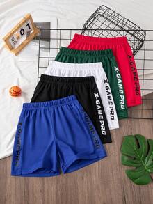5pcs/Set Casual Sports College Style Vacation English Print Shorts, Suitable For Spring/Summer, Suitable For Daily Casual, Outdoor Activities, Sports Running, Vacation - Multicolor - View 1