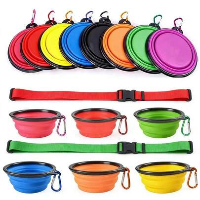 Foldable Portable Silicone Dog Feeding Bowl 2 In 1 Pet Food Dispenser, Outdoor Travel Dog Cat Hanging Hook Bottle Food Water Container