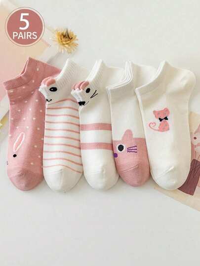 1/5/10 pares de calcetines de tobillo con diseño de gato lindo para mujer, decorativos para uso diario