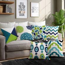 6 pièces Housses de coussin modernes minimalistes à imprimé floral géométrique bleu et vert [sans insert de coussin], 17,7*17,7 po (45*45 cm)/19,69*19,69 po (50*50 cm)/15,75*15,75 po (40*40 cm), [impression unilatérale] Taies d'oreiller en polyester pour la décoration moderne de la maison pour le canapé, le lit, le salon, la chambre, la voiture, le bureau, l'hôtel, toutes les saisons, cadeau parfait pour la famille et les amis - Multicolore - Voir 9