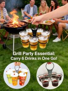 1pc 6-Slot Foldable Beverage Holder, Foldable Cup Tray, 6 Rotating Cup Slots, Lightweight And Sturdy Plastic Beverage Rack, Suitable For Parties, BBQ, Camping, Picnic And Outdoor Activities, Beverage Storage Rack, Practical Party Accessory, Easy-Grip Handle, Great Gift For Halloween, Valentine's Day, Christmas, Thanksgiving, 1pc Bottle Opener - Multicolor - View 2