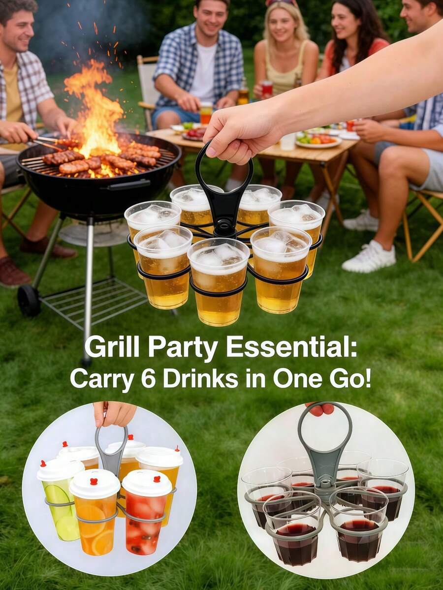 1pc 6-Slot Foldable Beverage Holder, Foldable Cup Tray, 6 Rotating Cup Slots, Lightweight And Sturdy Plastic Beverage Rack, Suitable For Parties, BBQ, Camping, Picnic And Outdoor Activities, Beverage Storage Rack, Practical Party Accessory, Easy-Grip Handle, Great Gift For Halloween, Valentine's Day, Christmas, Thanksgiving, 1pc Bottle Opener