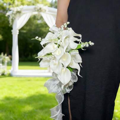 Bó hoa loa kèn trắng thật, bó hoa cưới cho cô dâu, bó hoa phù dâu, trang trí đám cưới, hoa giả màu trắng, quà tặng mùa xuân, Ngày của Mẹ, Lễ Phục Sinh, trang trí nhà bếp, đám cưới.