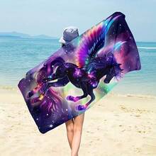 1pc Extra Large Colorful Flying Unicorn Beach Towel - Soft, Absorbent, Quick-Drying, Lightweight Polyester Fabric With Cosmic Starry Pattern, Suitable For Beach, Camping, Travel, Swimming, Fantasy Themed, Fast Drying Material - 2 - View 4