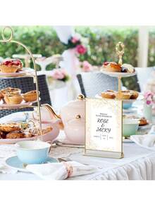 Suporte para Número de Mesa de Casamento em Acrílico Transparente 10*18cm com Bordas Douradas, Moldura Dupla Face para Fotos, Ideal para Cardápios de Restaurante, Receitas e Exibição de Fotos. - Ver 2