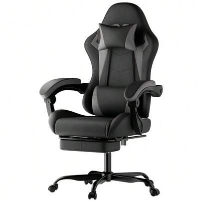 Ergonomic ESports Chair With Lumbar Support And Height-Adjustable Headrest For Adults, Girls And Boys, Black/Grey