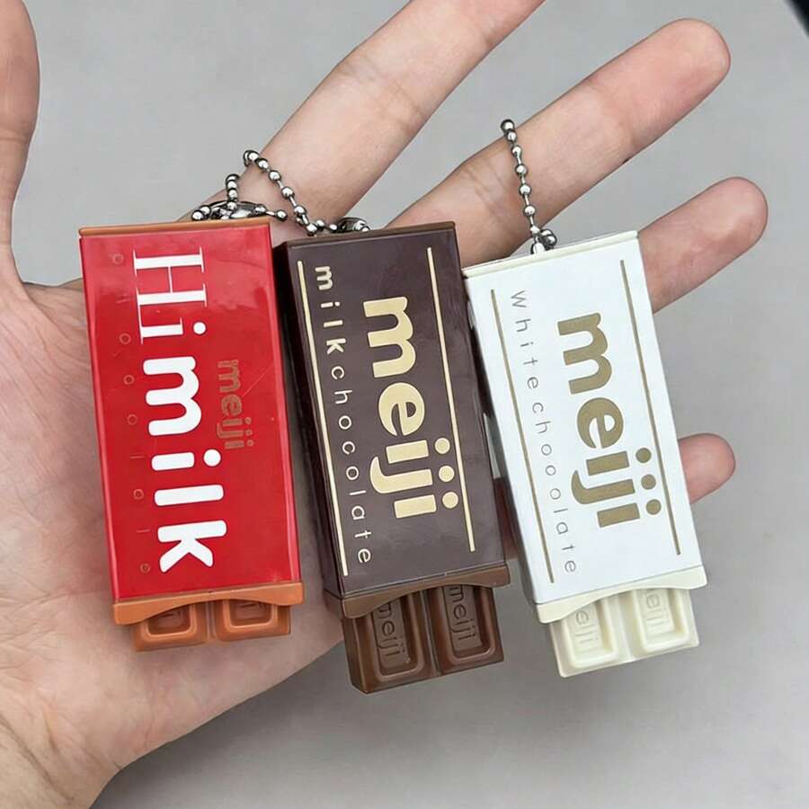 1pc Realistic Chocolate Toy, 3D Stress Relief Keychain Pendant, New Meiji High-Quality Squeeze Toy