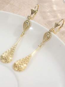 1 Đôi bông tai vàng dài thủ công sang trọng cổ điển, trang sức thanh lịch dành cho nữ, thiết kế hình lá, phụ kiện bông tai phong cách Bohemian sáng tạo, món quà hoàn hảo cho dịp lễ. - Vàng - Xem 9