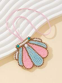 1pc Rice Pearl Diamond Pearl Handmade Beaded Seashell Shaped Unique Fashion Handbag Charm Decor - Multicolor - View 3