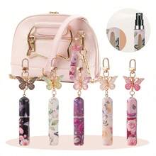Butterfly Travel Spray Bottle Keychain For Perfume Travel Refillable 5ML Perfume Atomizer Key Chain For Women Mini Spray Bottle For Traveling Bottle For Purse Small Traveling Accessories - Pink Butterfly - 查看 3