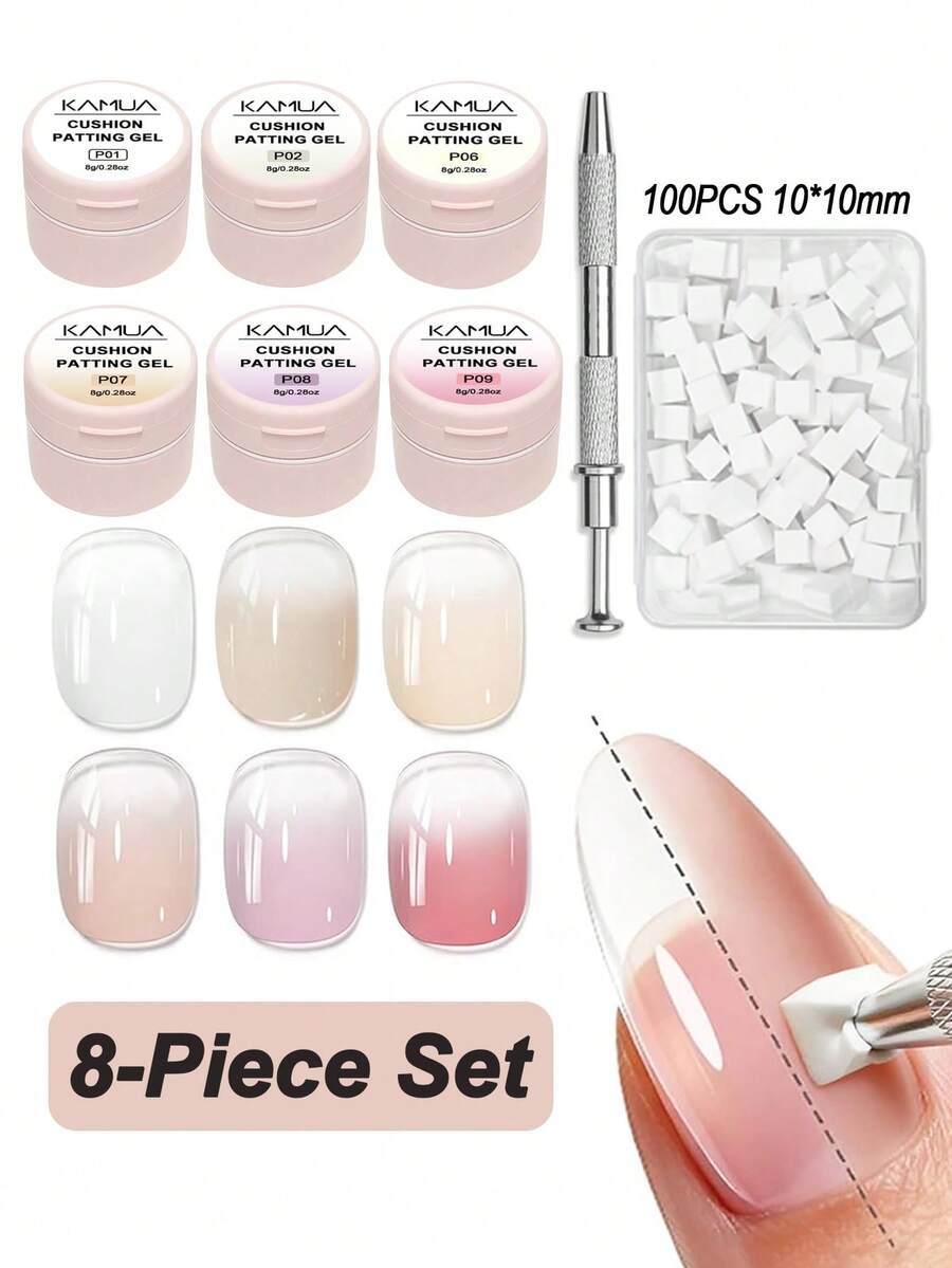 KAMUA 8件套二合一渐变美甲凝胶套装 - 6色渐变海绵印花凝胶指甲油，含海绵和点钻笔，适用于渐变美甲、扎染、美甲晕染，家用和美甲沙龙均可使用，无需擦拭，可轻松卸除，女士礼物，UV/LED灯 - 彩色 - 查看 1
