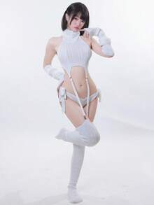 Virgin Killer Sweater, Lolita Knit Top, Dango Girl Cosplay, Sexy Cosplay Outfit, Anime Costume Women, Halloween Party Outfit, Open Back Sweater, Arm Cover Socks Set - 白色 - 查看 4