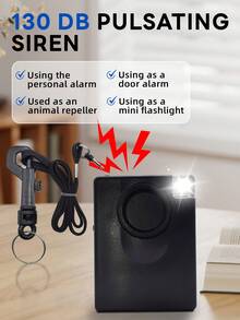 1pc ABS Material Personal Alarm With Flashing LED Light & 130dB Loud Sound, Square Shape Anti-Wolf Alarm Suitable For Women, Elderly, Home & Window Security - Black - View 2