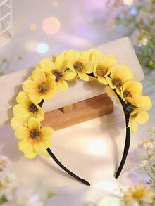 1pc Daisy Flower Headband, Floral Hair Accessory For Girls, Outdoor, Photography Props - Yellow - View 5