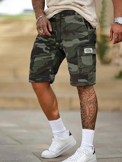 男士迷彩工装短裤一件装 - 夏季宽松速干短裤，适合休闲、海滩和户外活动，复活节短裤，开斋节服装