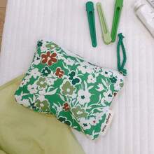 Green Twig Print Cotton Coin Purse, Earphone Card Holder, Large Capacity Pouch, Multi-Purpose Travel Organizer Bag For Women Money Wallet Mini Wallet Purse Wallet Small Wallet Cute Wallet Coin Wallet Travel Essential Summer - Multicolor - View 7