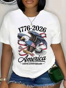 1 pieza Camiseta de Celebración del Día de la Independencia Patriótica con Diseño de Águila, Edición 250 Aniversario, lista para usar en la playa. Es un regalo perfecto para amigos y familia - Negro - Ver 7