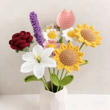 1pc/3pcs/5pcs Artificial Crochet Sunflower, Rose, Tulip, Lily Flower, Fake Flowers, Lifelike Flowers, Desktop Decor, Wall Decor, Suitable For Birthday Gift, Anniversary Gift, Mother's Day Gift, Christmas Gift, Event & Home Decor, Valentine's Day Gift - Multicolor - View 4