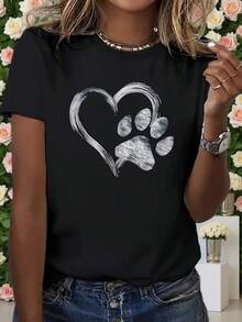 Hauts d'été pour femmes, t-shirts à manches courtes pour femmes, t-shirts en coton - Noir - Voir 2
