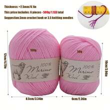 【柔软美利奴羊毛线】6卷100%美利奴羊毛线 | 柔软舒适，适合编织毛衣、围巾、帽子、工艺品 - 总重500克/1.1磅 - A - 查看 9