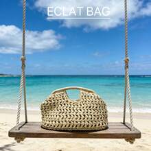 Túi xách cầm tay bằng sợi tự nhiên mới năm 2025, túi đi biển mùa hè đan thủ công từ rơm và sợi raffia dành cho nữ. - Màu be - Xem 5
