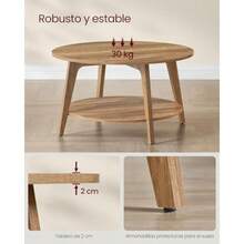 VASAGLE Mesa de Centro Mesa Redonda 2 Niveles para Sala de Estar 80 x 45 cm Diá. x Alto Montaje Fácil Marrón Miel MLCT243K41V1 - Marrn miel - Ver 5