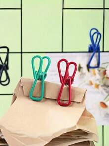10pcs/1pc PVC Coated Steel Practical Clips For Sealing Food Packaging, Chip Bags, Clothes And Paper, 10pcs/Pack (Random Color), Suitable For Pants, Shoes, Jeans, Boots, Skirts, Beachwear, Spring Minimalist Style, Summer Tops - Multicolor - View 3