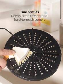 1pc/2pcs Foldable Triangle Cleaning Brush, Short Handle Design For Comfortable Grip, Multi-Functional, Suitable For Kitchen, Sink, Bathroom Scenarios, Easy To Clean Drain Corners, Stove Gaps, Windows, Walls And Other Hard-To-Reach Areas, Also Applicable For Pot And Dish Cleaning, Making Home Cleaning Easier. - Orange-white - View 10