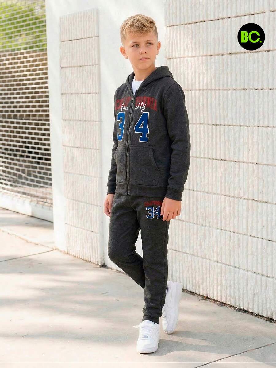 Big City Pants Niño Conjunto Juvenil Afelpado Felpa Moda - Gris Oscuro - Ver 1