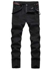 4 Pcs Men's Slim Fit Solid Color Jeans Multi-Pack | Classic Versatile All-Season Denim Trousers Bundle For Casual Wear - Blue + Black + Royal Blue + Dark Blue - View 5