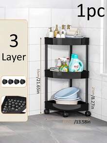 3-Tier/4-Tier Movable Storage Cart, Compact Corner Shelving Unit With Wheels, Made Of Sturdy Plastic, Foldable Assembly, No Power Needed, Suitable For Kitchen, Living Room, Bedroom, Office, Commercial Bathroom And Shower, Multifunctional Storage Basket, Bathroom Decor, Bathroom Essentials, Shower Caddy, Bathroom Necessities, Home Decor - Multicolor - View 13